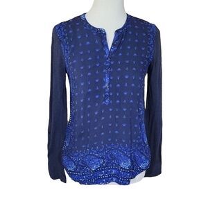 Lucky Brand Boho‎ Blue Long Sleeve Top Size Small